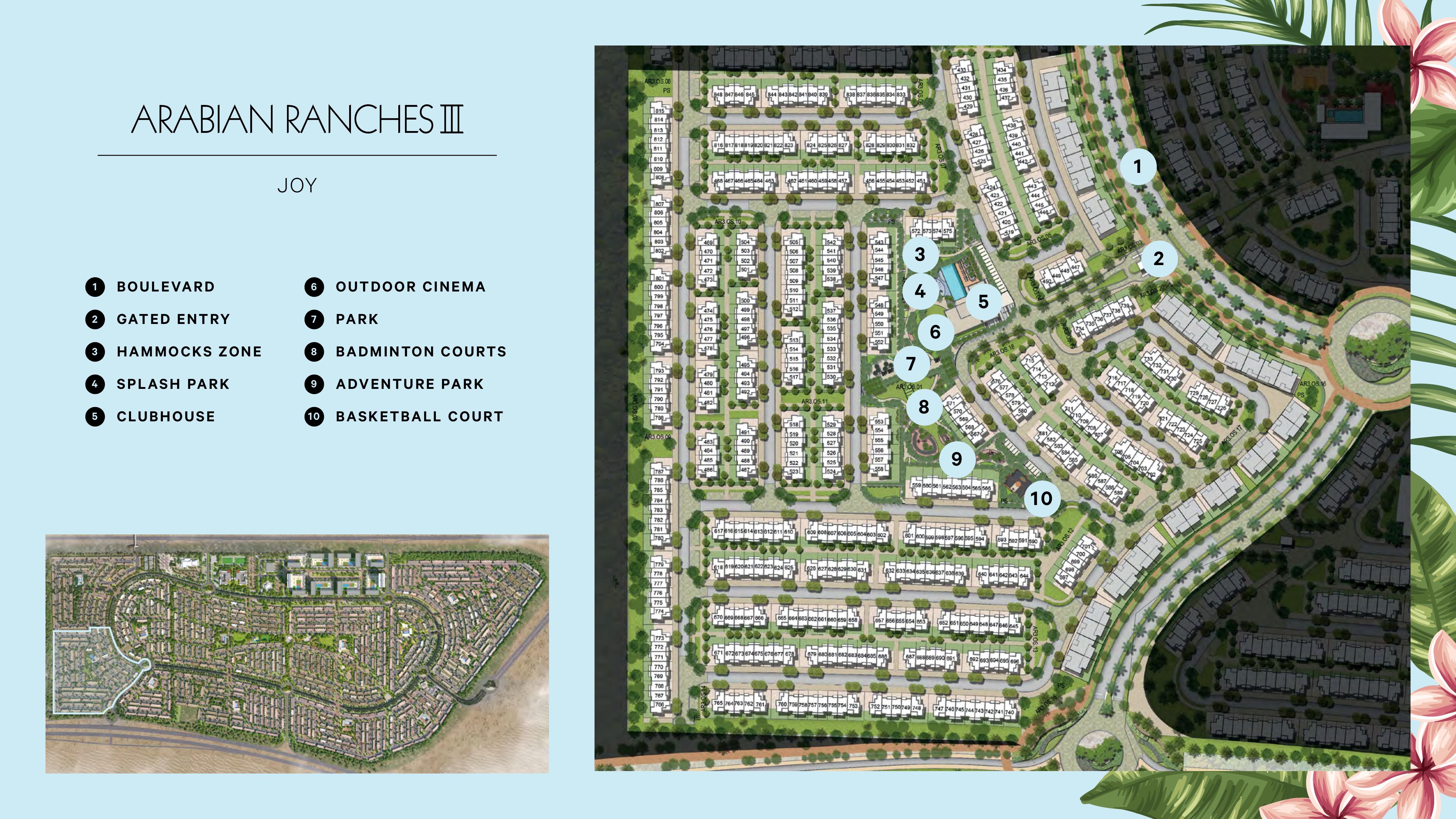 Official Joy clusterplan with numbered homes and amenity locations